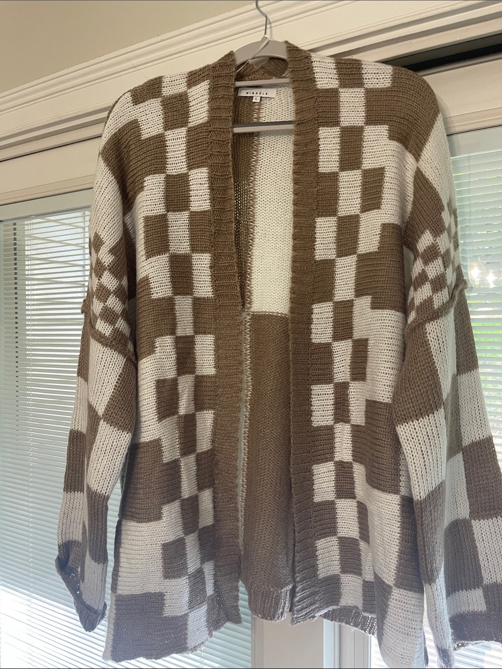 Miracle Brown & Cream Checker Open-Front Cardigan